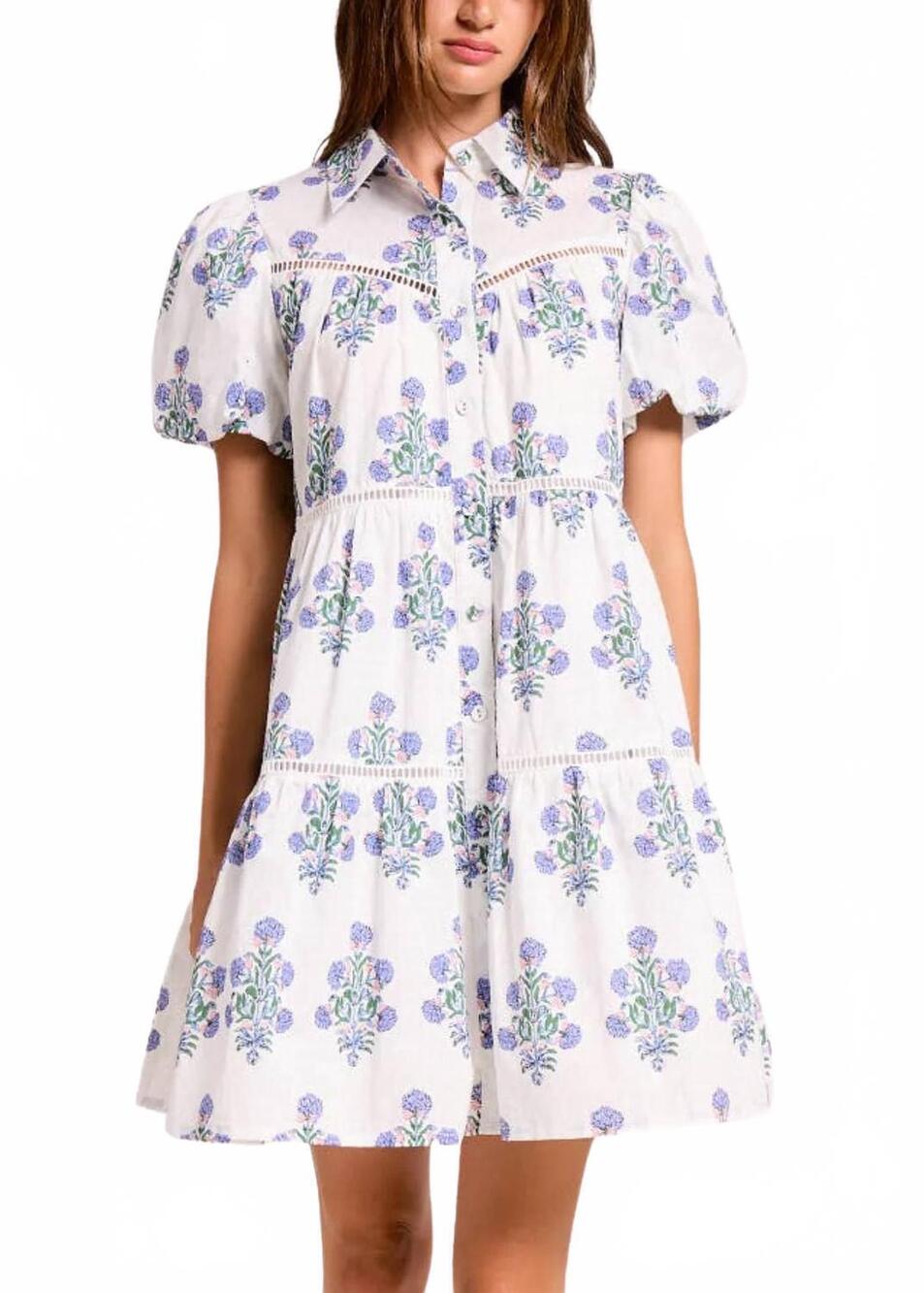 NEW ULTRAMARINE marigold tiered shirt mini dress in multi